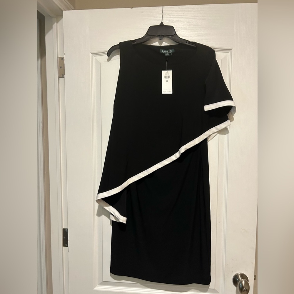 Lauren by Ralph Lauren size 10 One Shoulder Look Dress Black and White NWT